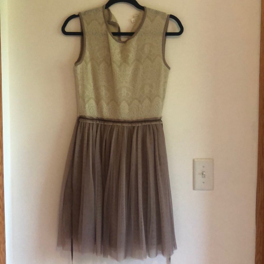 small anthropologie cream and tan tulle dress